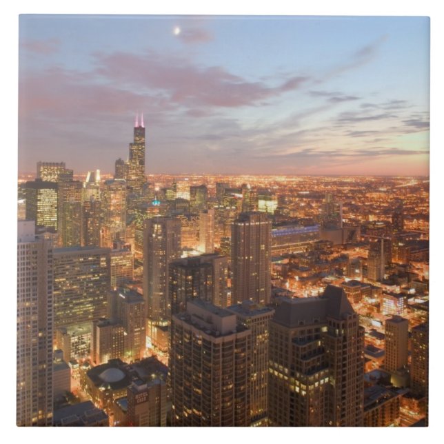 USA, Illinois, Chicago: Evening View of The Loop Ceramic Tile (Front)