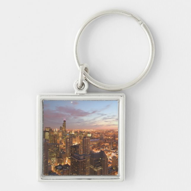 USA, Illinois, Chicago: Evening View of The Loop Key Ring (Front)