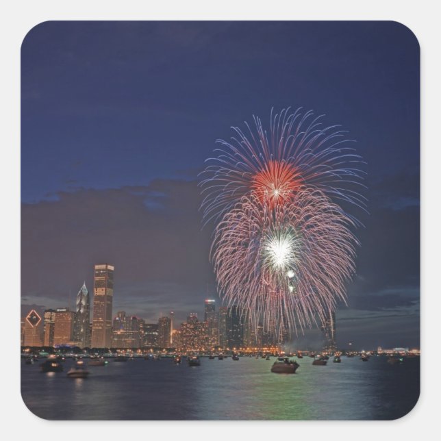USA, Illinois, Chicago, Fourth of July fireworks Square Sticker (Front)