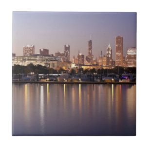 USA, Illinois, Chicago skyline at dusk Ceramic Tile
