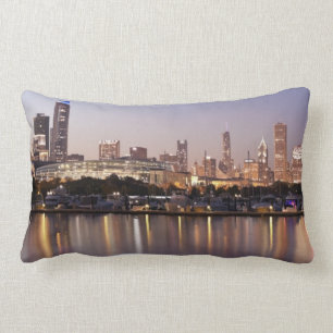 USA, Illinois, Chicago skyline at dusk Lumbar Cushion
