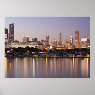 USA, Illinois, Chicago skyline at dusk Poster