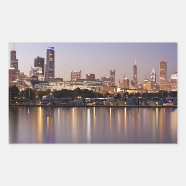 USA, Illinois, Chicago skyline at dusk Rectangular Sticker (Front)