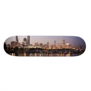 USA, Illinois, Chicago skyline at dusk Skateboard