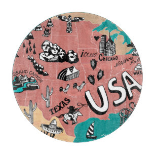 USA Illustrated: Colourful Map Journey. Cutting Board