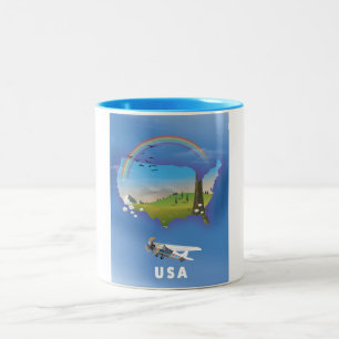 USA Illustrated travel poster Two-Tone Coffee Mug