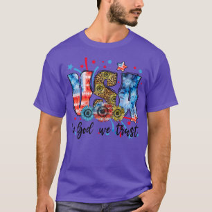 USA In God We Trust 4th Of July Sunflower Leopard T-Shirt