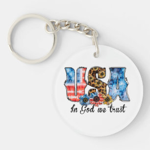 USA In God We Trust Christian Sunflower Key Ring