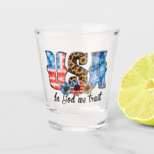 USA In God We Trust Christian Sunflower Shot Glass