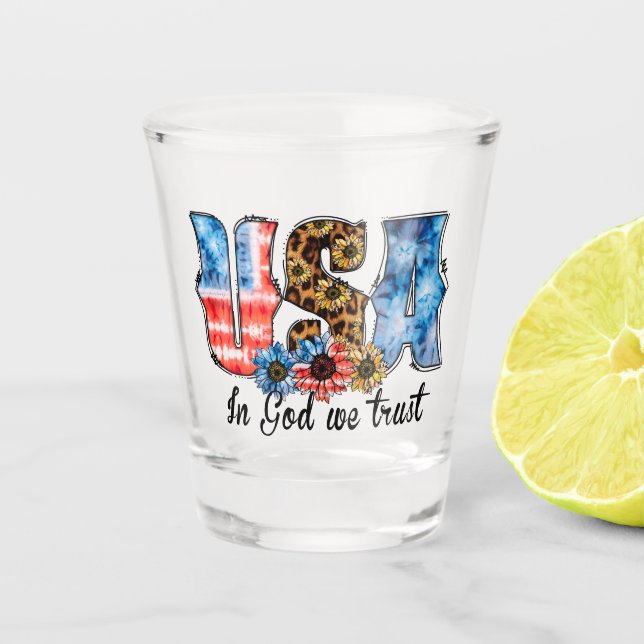 USA In God We Trust | Christian | Sunflower Shot Glass (Front)