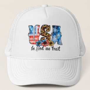 USA In God We Trust   Christian   Sunflower Trucker Hat