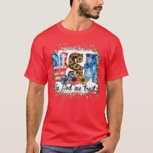 USA IN GOD WE TRUST Sunflower Flag Leopard Patriot T-Shirt