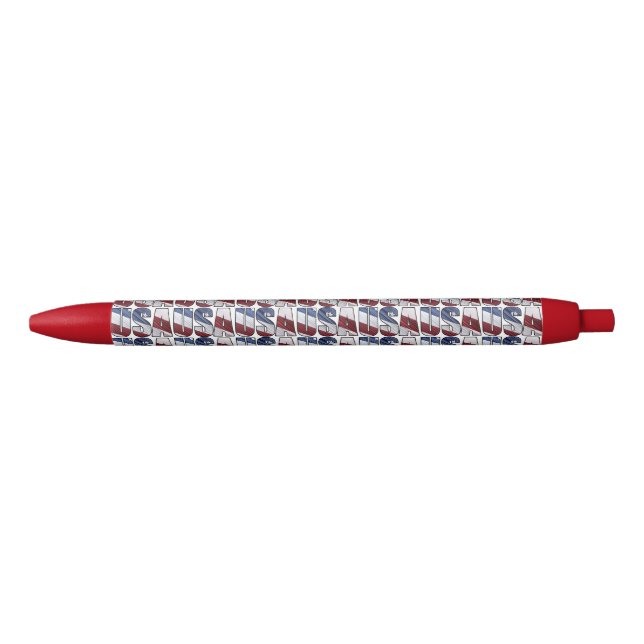 USA in Red White and Blue American Patriotic Flag Black Ink Pen (Front)