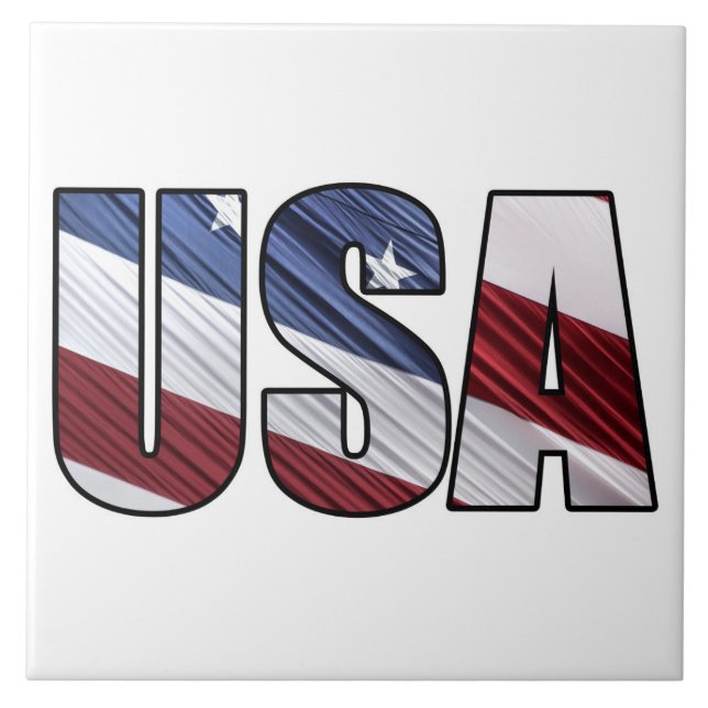 USA in Red White and Blue American Patriotic Flag Ceramic Tile (Front)