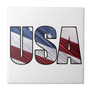 USA in Red White and Blue American Patriotic Flag Ceramic Tile