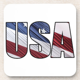 USA in Red White and Blue American Patriotic Flag Coaster