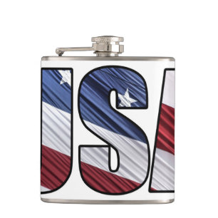 USA in Red White and Blue American Patriotic Flag Hip Flask