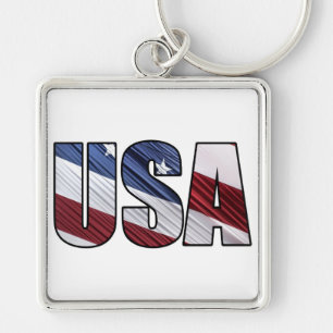 USA in Red White and Blue American Patriotic Flag Key Ring