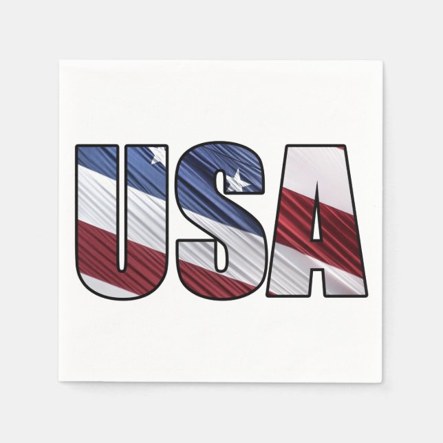 USA in Red White and Blue American Patriotic Flag Napkin (Front)