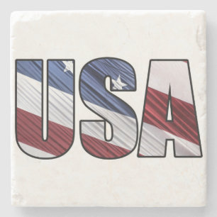 USA in Red White and Blue American Patriotic Flag Stone Coaster