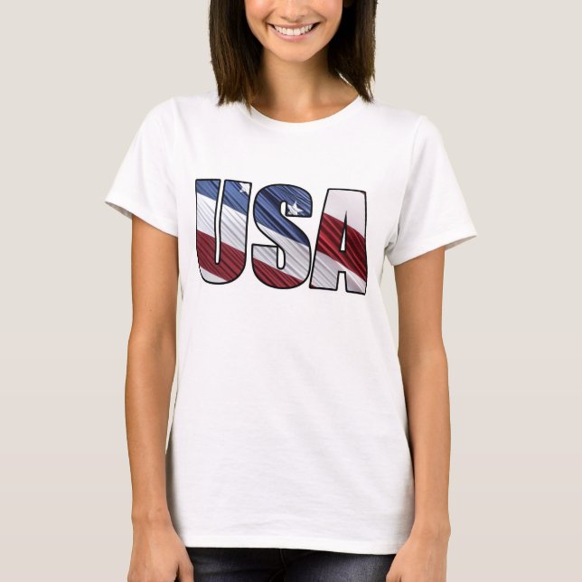 USA in Red White and Blue American Patriotic Flag T-Shirt (Front)