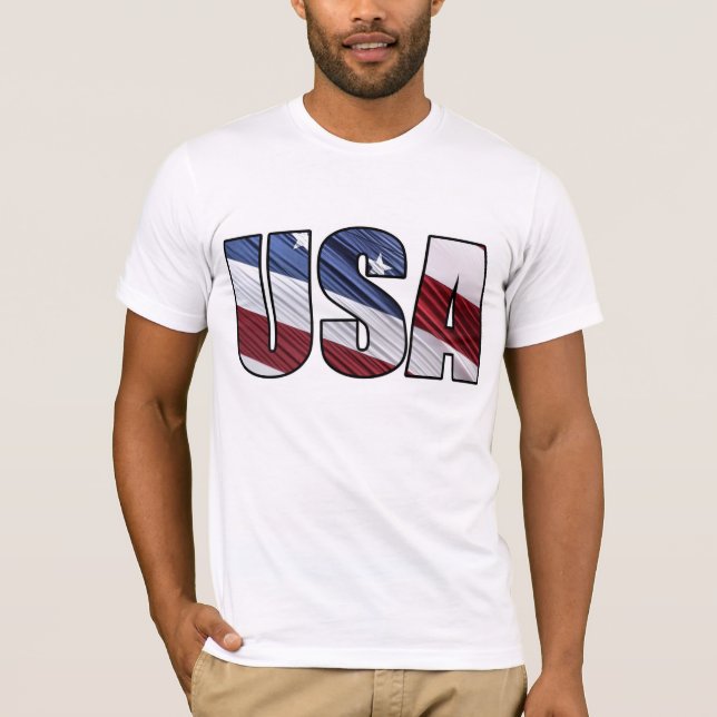 USA in Red White and Blue American Patriotic Flag T-Shirt (Front)