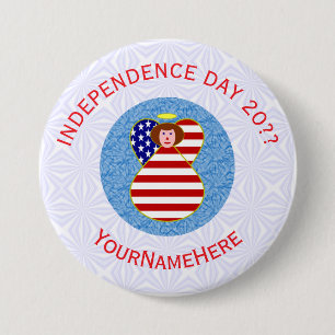 USA Independence Day Angel Flag Personalised  7.5 Cm Round Badge