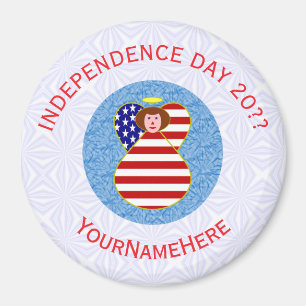 USA Independence Day Angel Flag Personalised Round Magnet