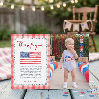 USA Independence Day Birthday Photo Thank You Card