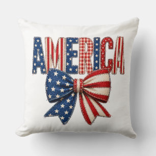 USA Independence Day Stars and Stripes Bow Cushion