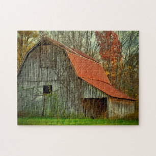 USA, Indiana. rural landscape, vine-covered barn Jigsaw Puzzle