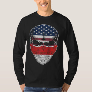 USA Indonesia Roots Indonesian American Flag Skul T-Shirt