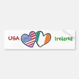 USA Ireland Heart Flags Bumper Sticker