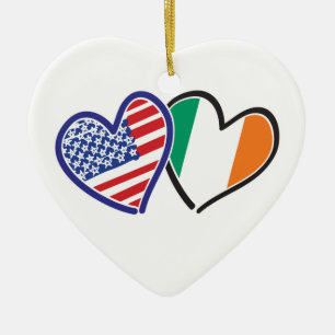 USA Ireland Heart Flags Ceramic Ornament