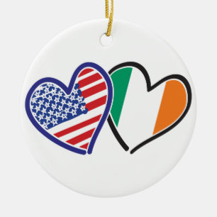 USA Ireland Heart Flags Ceramic Tree Decoration
