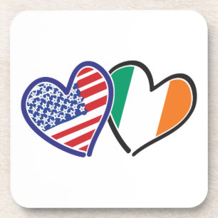 USA Ireland Heart Flags Coaster