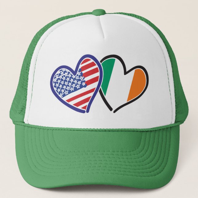 USA Ireland Heart Flags Trucker Hat (Front)