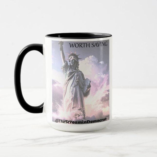 USA Is Worth Saving Lady Liberty Democracy Freedom Mug (Left)