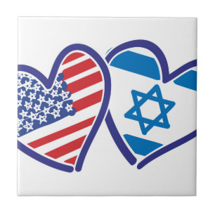 USA Israel Heart Flag Ceramic Tile