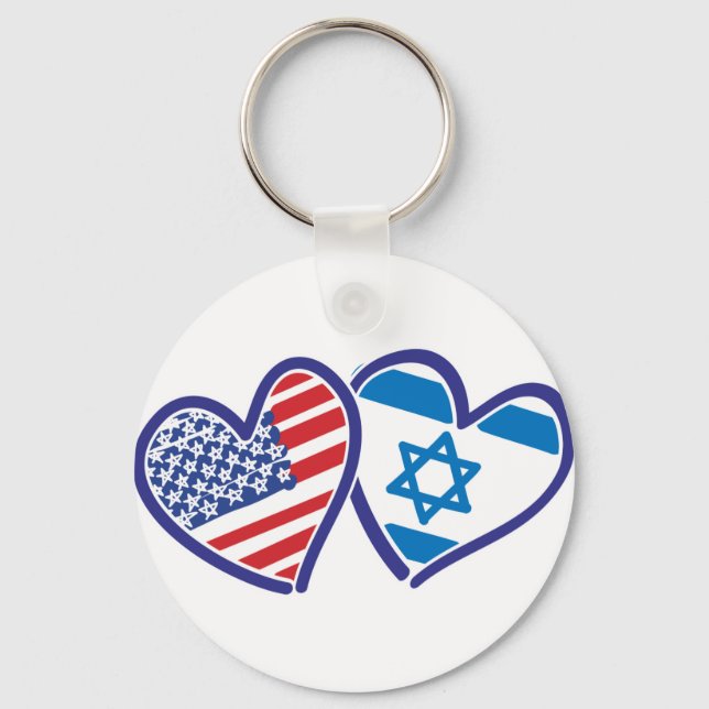 USA Israel Heart Flag Key Ring (Front)