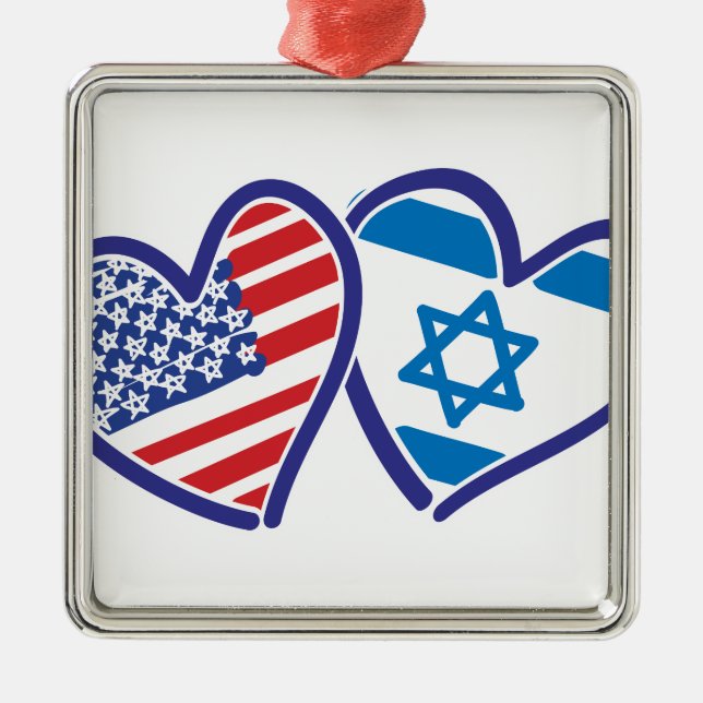 USA Israel Heart Flag Metal Tree Decoration (Front)