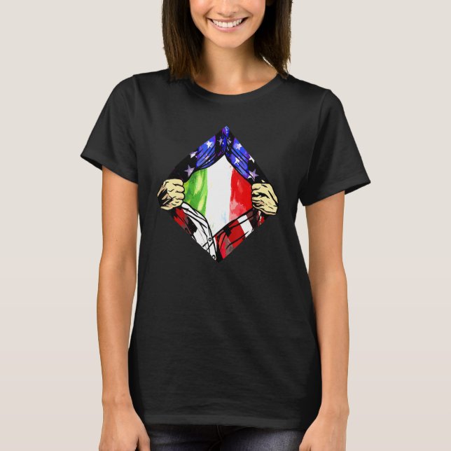 Usa Italy Flag Half American Half Italian Roots T-Shirt (Front)