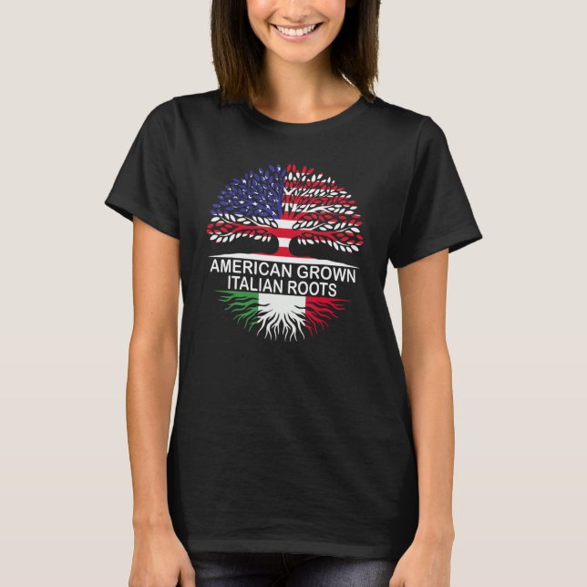 USA & Italy Flags American Grown Italian Roots T-Shirt (Front)