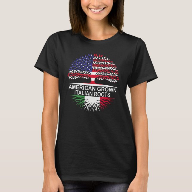USA & Italy Flags American Grown Italian Roots T-Shirt (Front)