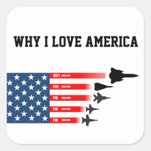 USA jet fighter aircraft: Reasons to love America Square Sticker