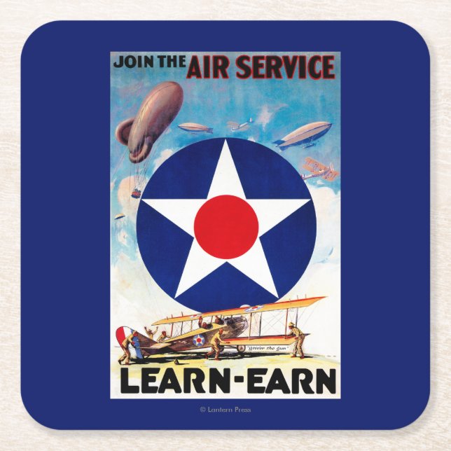 USA - Join the Air Service Learn-Earn Square Paper Coaster (Front)