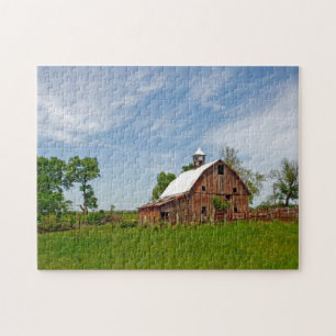 USA, Kansas. Old Red Barn Jigsaw Puzzle