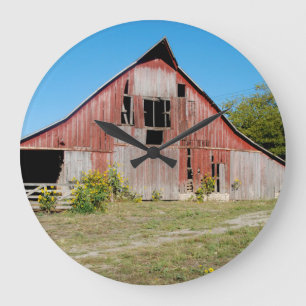 USA, Kansas, Old Red Barn Large Clock