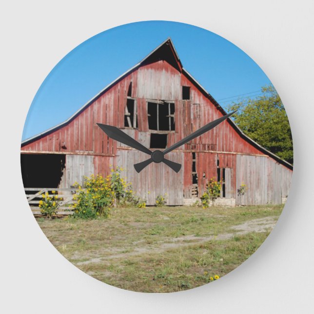 USA, Kansas, Old Red Barn Large Clock (Front)