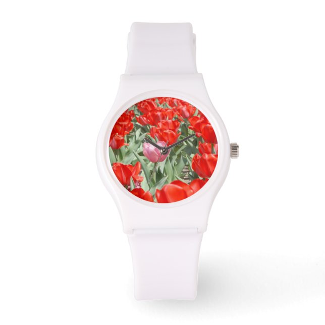 USA, Kansas, Red Tulips With One Pink Tulip Watch (Front)